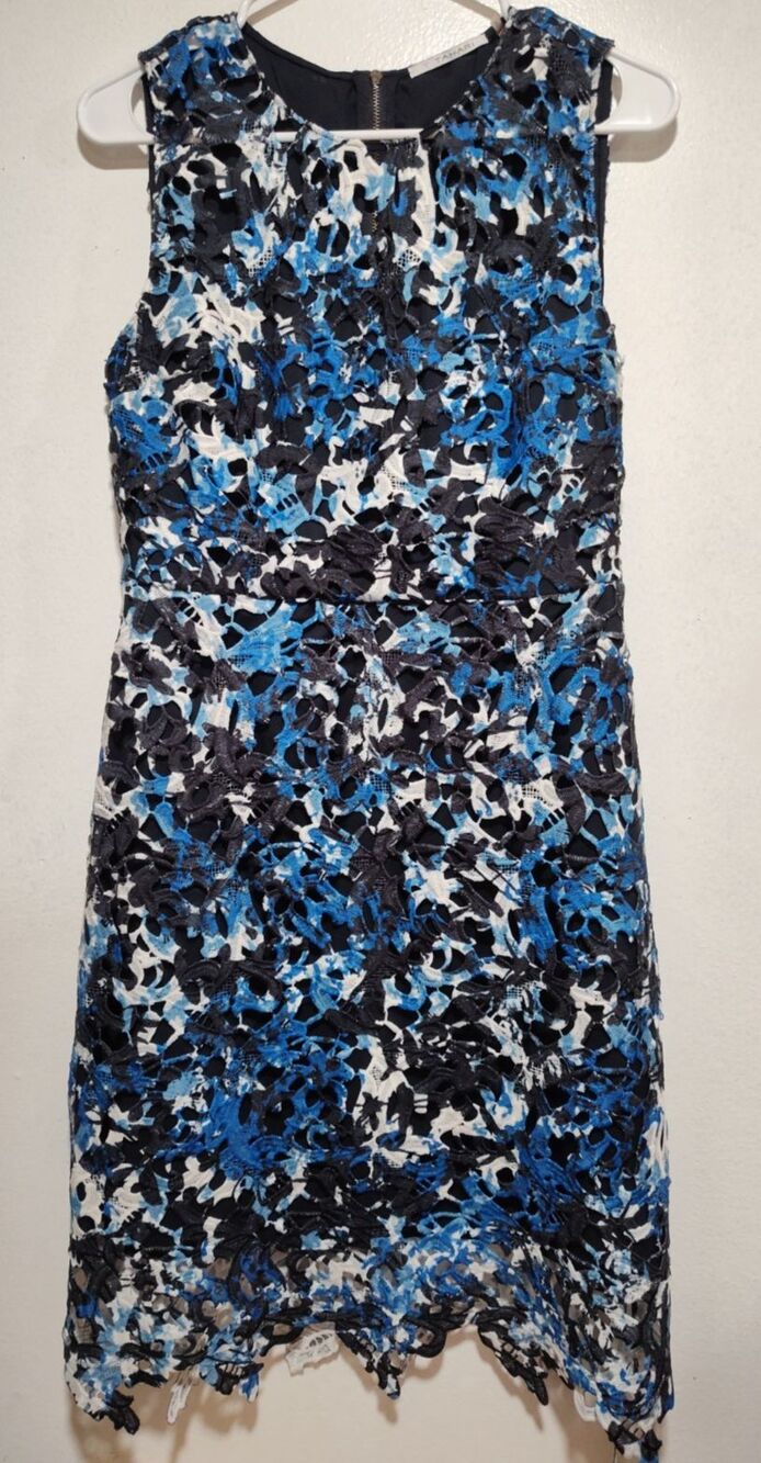 T Tahari Women Polyester Blend Abstract Midi/Maxi Dress Blue/Black/White Size 8